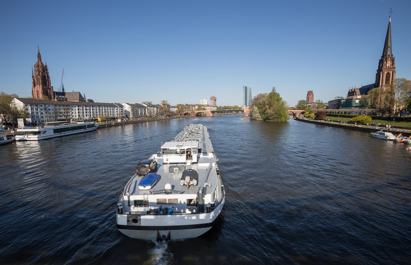 River cruise ship on the Main river in Frankfurt